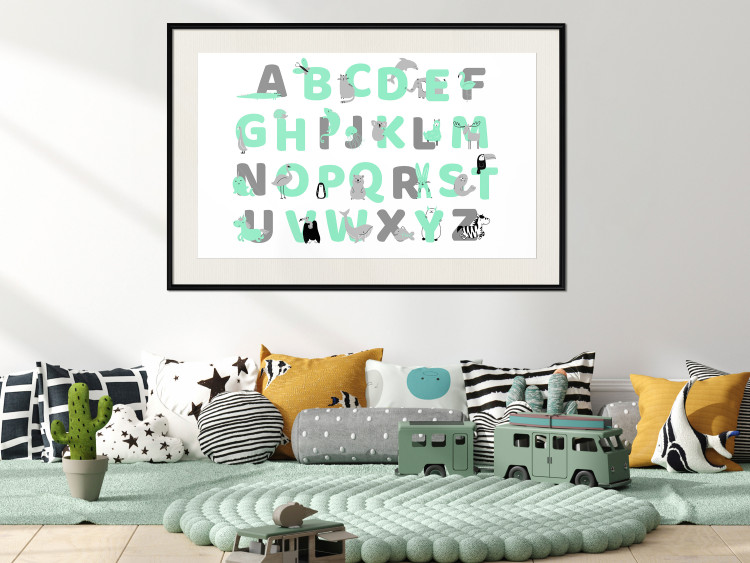 Poster English Alphabet for Children - Gray and Mint Letters with Animals 146498 additionalImage 17