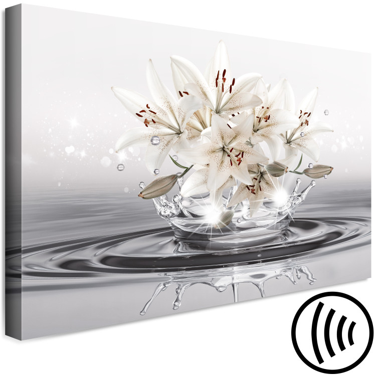 Canvas Art Print Lilies - Bright Cream Flowers on a Decorative Cream Background in the Water 148798 additionalImage 6