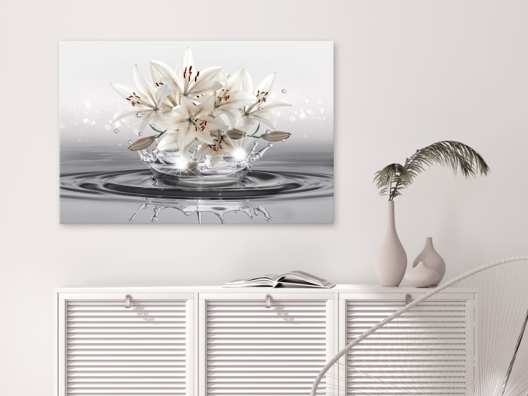 Canvas Art Print Lilies - Bright Cream Flowers on a Decorative Cream Background in the Water 148798 additionalImage 3