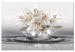 Canvas Art Print Lilies - Bright Cream Flowers on a Decorative Cream Background in the Water 148798