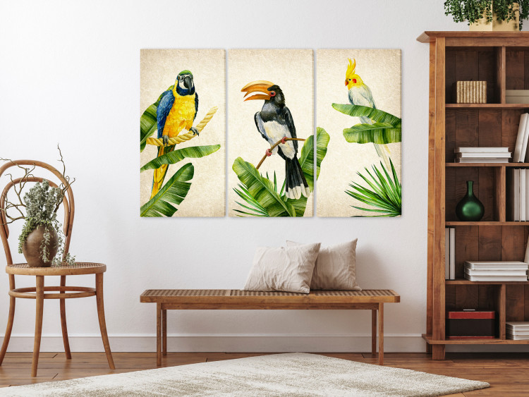 Canvas Exotic Triptych (3-piece) - colorful birds among green plants 149098 additionalImage 3
