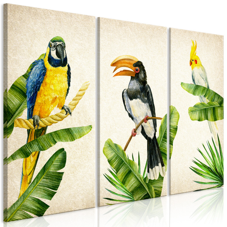 Canvas Exotic Triptych (3-piece) - colorful birds among green plants 149098 additionalImage 2