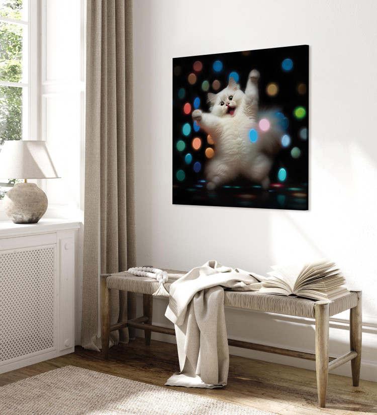 Canvas Art Print AI Persian Cat - Dancing Animal in Disco Dots - Square 150198 additionalImage 10