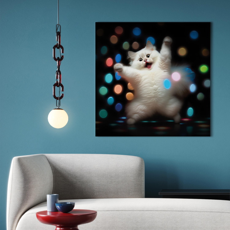 Canvas Art Print AI Persian Cat - Dancing Animal in Disco Dots - Square 150198 additionalImage 11