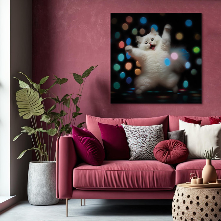 Canvas Art Print AI Persian Cat - Dancing Animal in Disco Dots - Square 150198 additionalImage 9