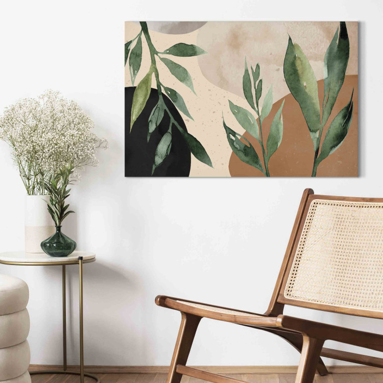 Canvas Art Print Harmony of Nature - Beige Abstract With Spots of Color and Leaves 151198 additionalImage 9
