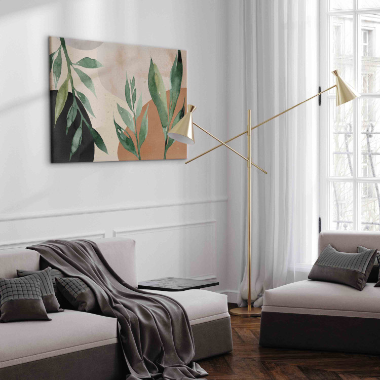 Canvas Art Print Harmony of Nature - Beige Abstract With Spots of Color and Leaves 151198 additionalImage 10