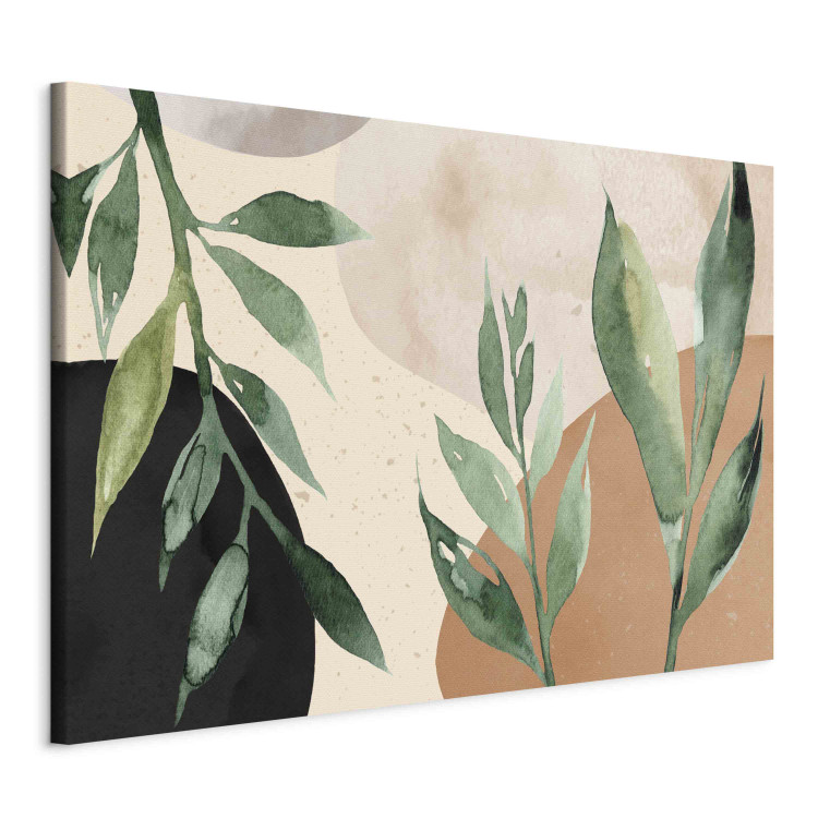 Canvas Art Print Harmony of Nature - Beige Abstract With Spots of Color and Leaves 151198 additionalImage 2