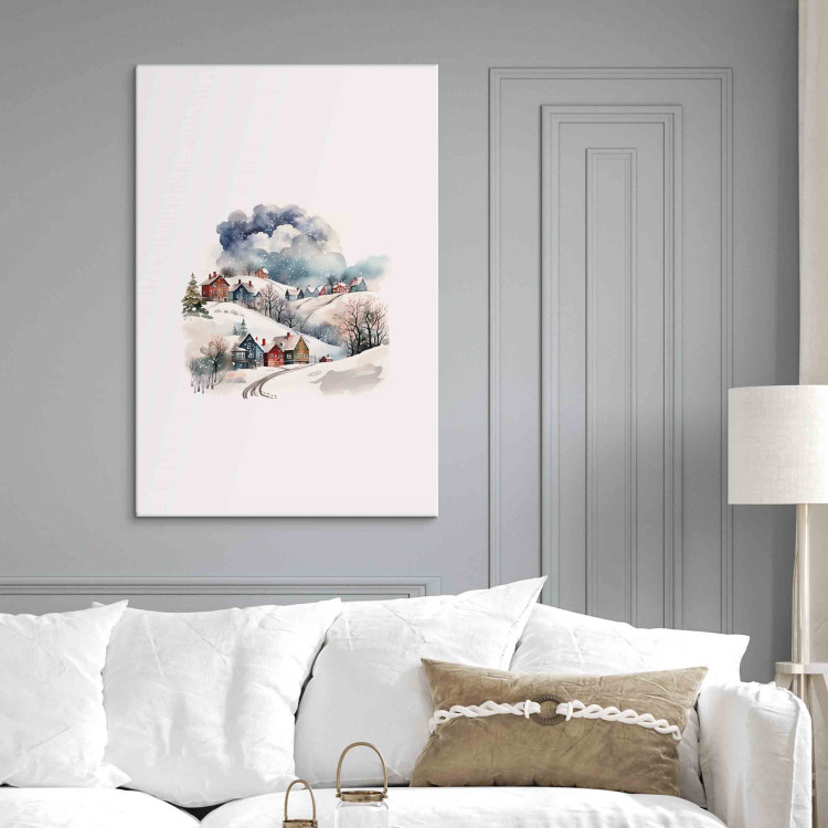 Canvas Art Print Christmas Village - Watercolor Illustration of Snow-Covered Houses 151698 additionalImage 3