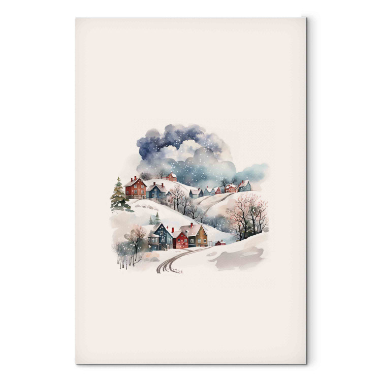 Canvas Art Print Christmas Village - Watercolor Illustration of Snow-Covered Houses 151698
