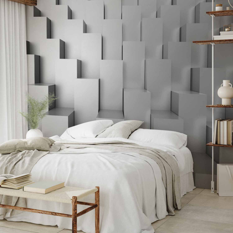Wall Mural Grey abstraction - geometric figures creating the illusion of space 88798 additionalImage 2