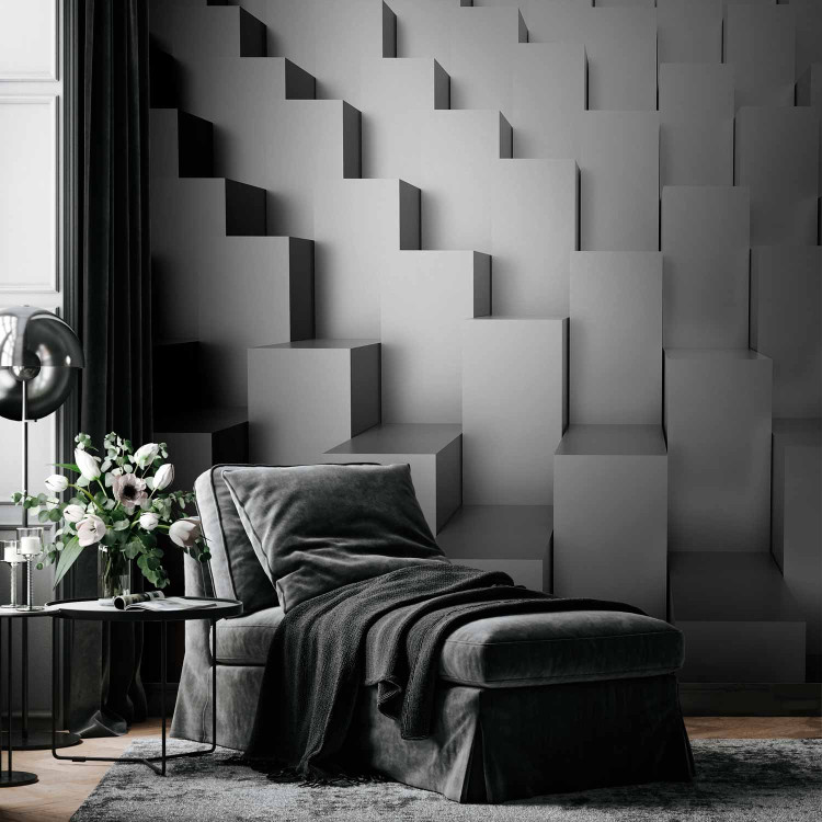 Wall Mural Grey abstraction - geometric figures creating the illusion of space 88798