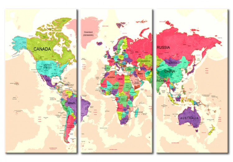 Canvas Art Print World Map: Geography of Colours 92098