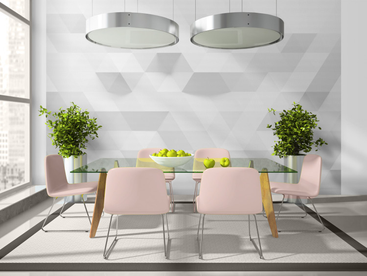 Photo Wallpaper Harmony of triangles - geometric illusion of grey and white elements 95898