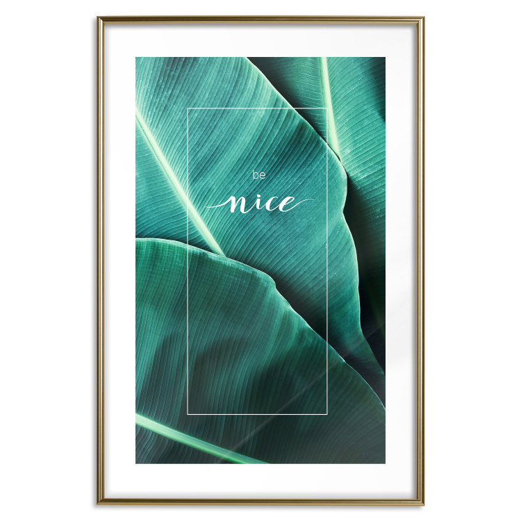 Poster Be nice - composition with tropical green leaves and English texts 115009 additionalImage 14