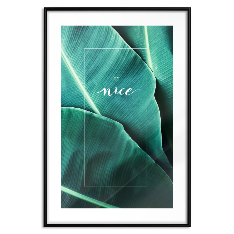 Poster Be nice - composition with tropical green leaves and English texts 115009 additionalImage 15