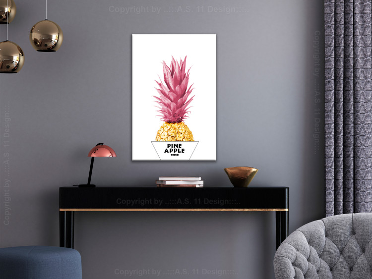 Canvas Stylish pineapple - artwork with golden-pink fruit in a white box 115309 additionalImage 3