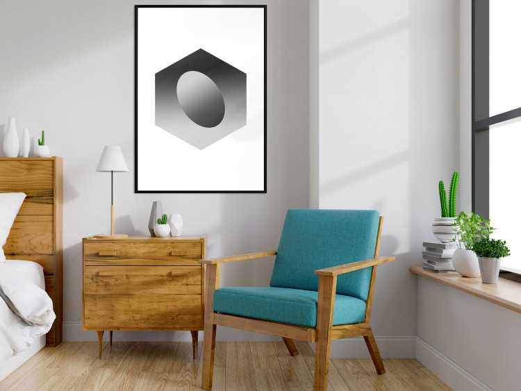 Poster Egg in Hexagon - black and white composition in geometric shapes 116609 additionalImage 3