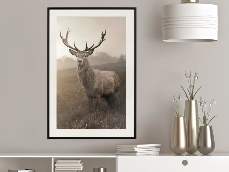 Poster Sepia Deer - autumn landscape with an animal amid field grass 119209 additionalImage 22