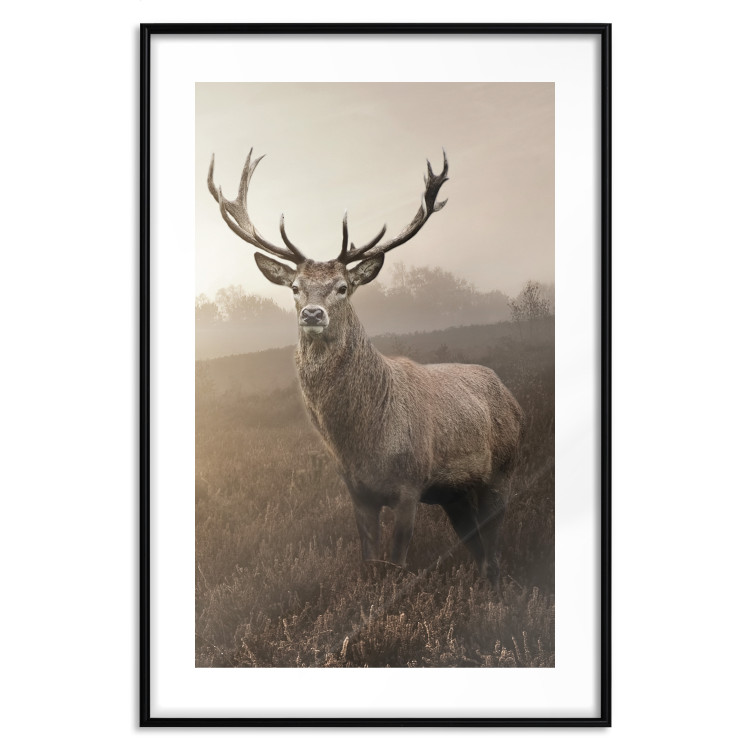 Poster Sepia Deer - autumn landscape with an animal amid field grass 119209 additionalImage 15