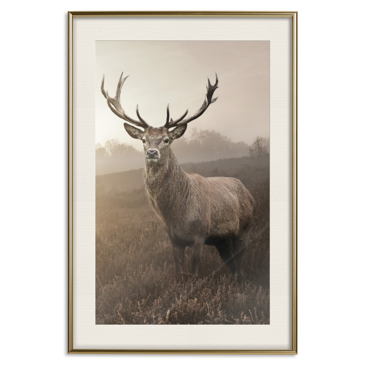 Poster Sepia Deer - autumn landscape with an animal amid field grass 119209 additionalImage 19
