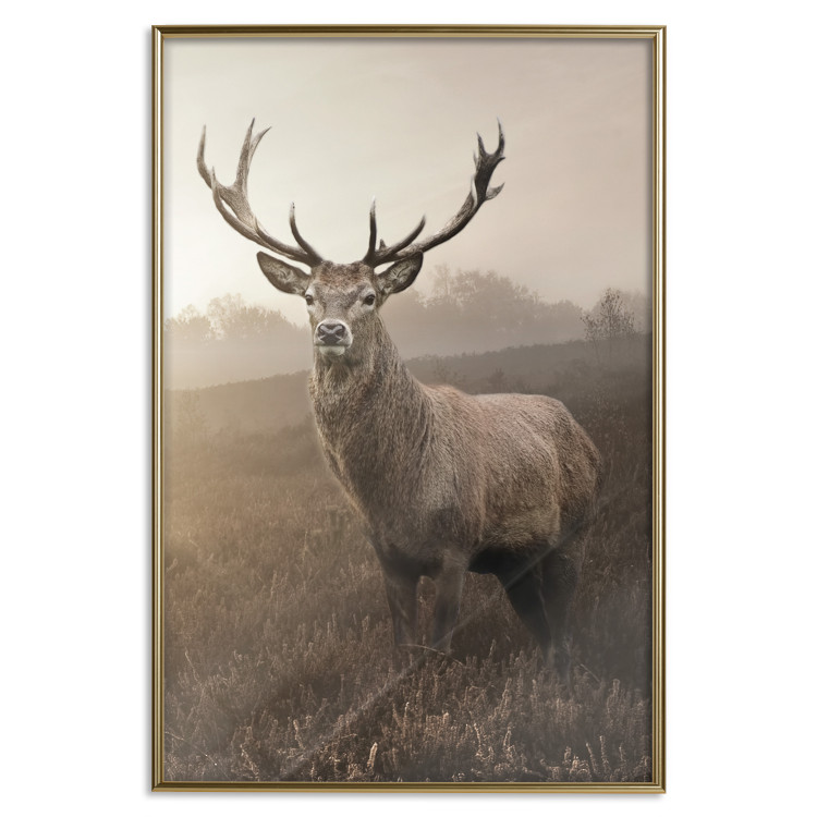 Poster Sepia Deer - autumn landscape with an animal amid field grass 119209 additionalImage 16