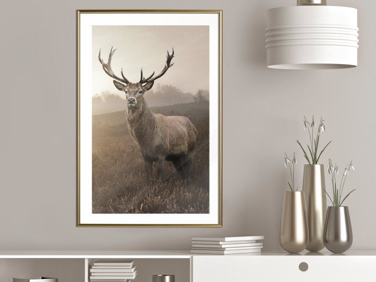 Poster Sepia Deer - autumn landscape with an animal amid field grass 119209 additionalImage 15