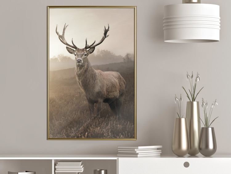 Poster Sepia Deer - autumn landscape with an animal amid field grass 119209 additionalImage 5