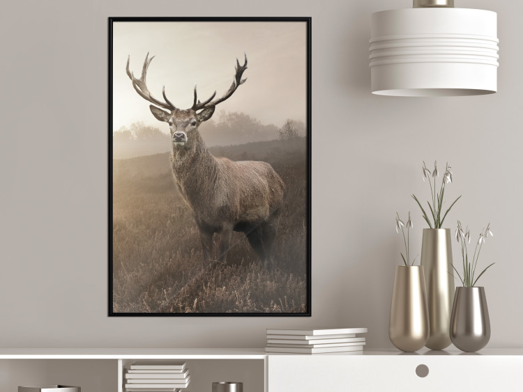 Poster Sepia Deer - autumn landscape with an animal amid field grass 119209 additionalImage 3