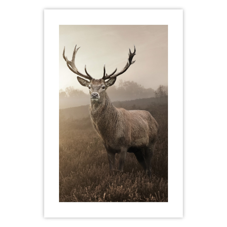 Poster Sepia Deer - autumn landscape with an animal amid field grass 119209 additionalImage 19