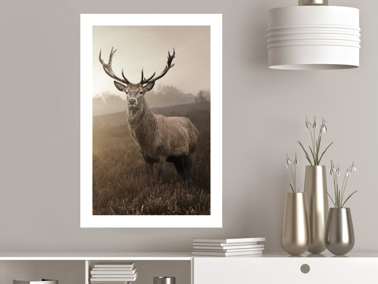Poster Sepia Deer - autumn landscape with an animal amid field grass 119209 additionalImage 4