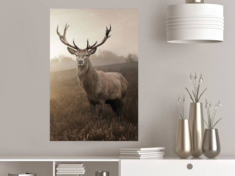 Poster Sepia Deer - autumn landscape with an animal amid field grass 119209 additionalImage 23