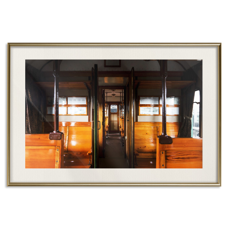 Wall Poster Long Journey - train with wooden seats in vintage motif 123809 additionalImage 19