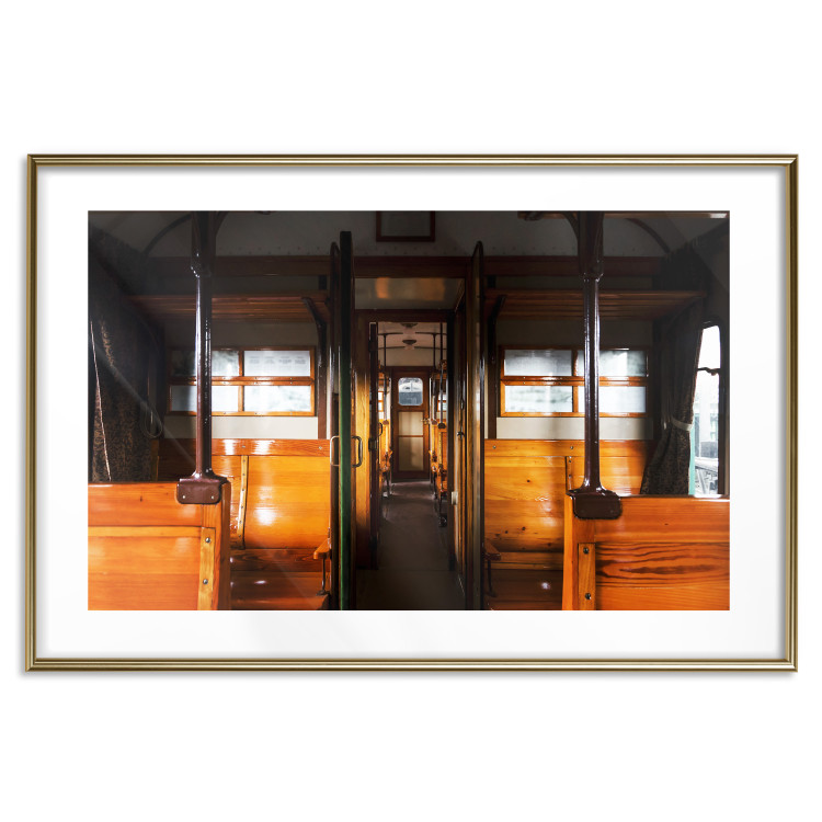 Wall Poster Long Journey - train with wooden seats in vintage motif 123809 additionalImage 16