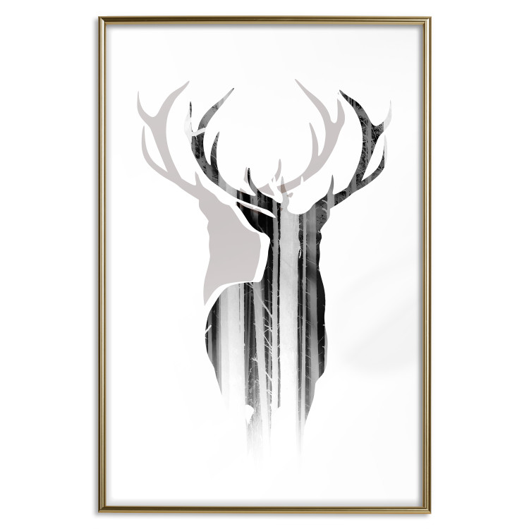 Wall Poster Prince of the Forest - black deer on a white background with visible shadow reflection 125409 additionalImage 20