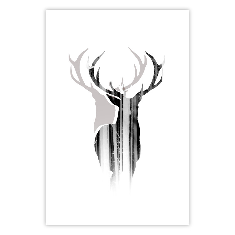 Wall Poster Prince of the Forest - black deer on a white background with visible shadow reflection 125409 additionalImage 25