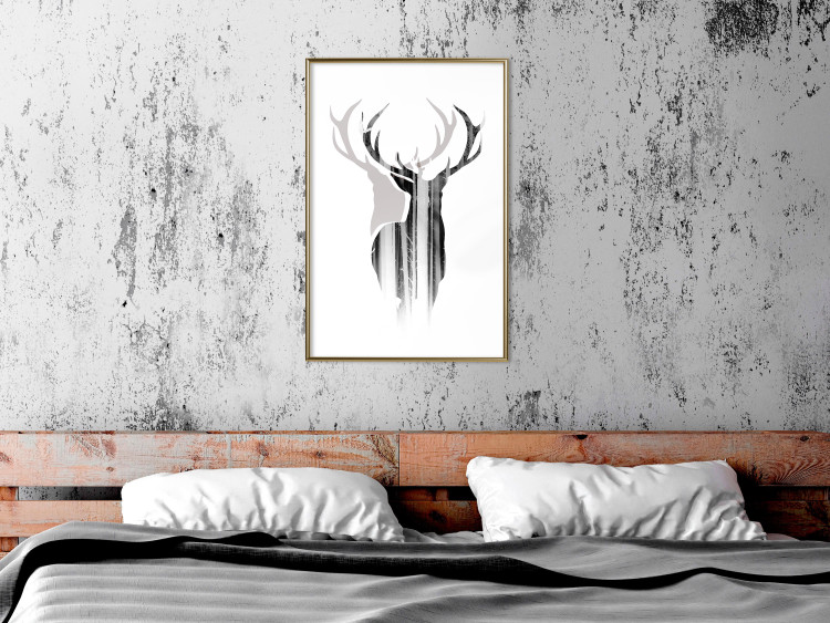Wall Poster Prince of the Forest - black deer on a white background with visible shadow reflection 125409 additionalImage 7