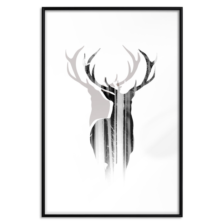 Wall Poster Prince of the Forest - black deer on a white background with visible shadow reflection 125409 additionalImage 15