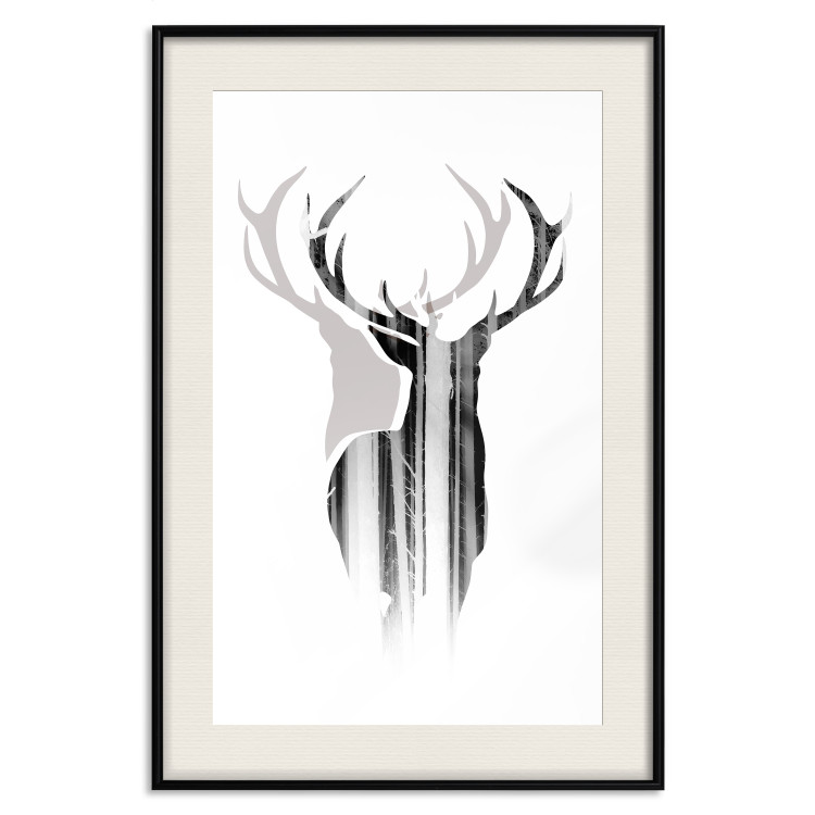 Wall Poster Prince of the Forest - black deer on a white background with visible shadow reflection 125409 additionalImage 18