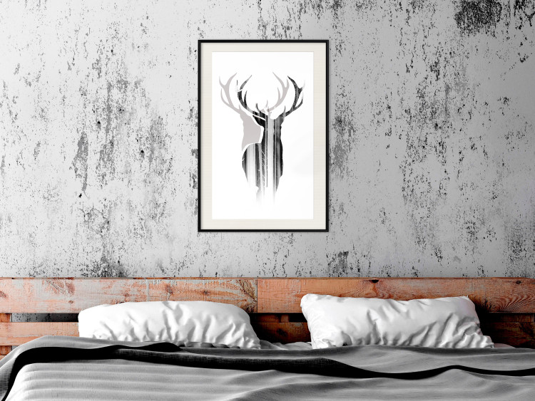 Wall Poster Prince of the Forest - black deer on a white background with visible shadow reflection 125409 additionalImage 22