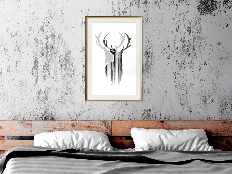Wall Poster Prince of the Forest - black deer on a white background with visible shadow reflection 125409 additionalImage 21
