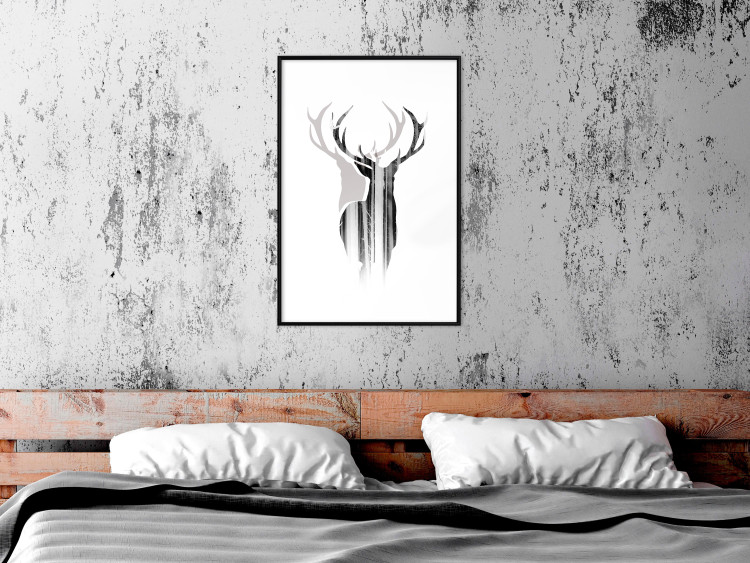 Wall Poster Prince of the Forest - black deer on a white background with visible shadow reflection 125409 additionalImage 6
