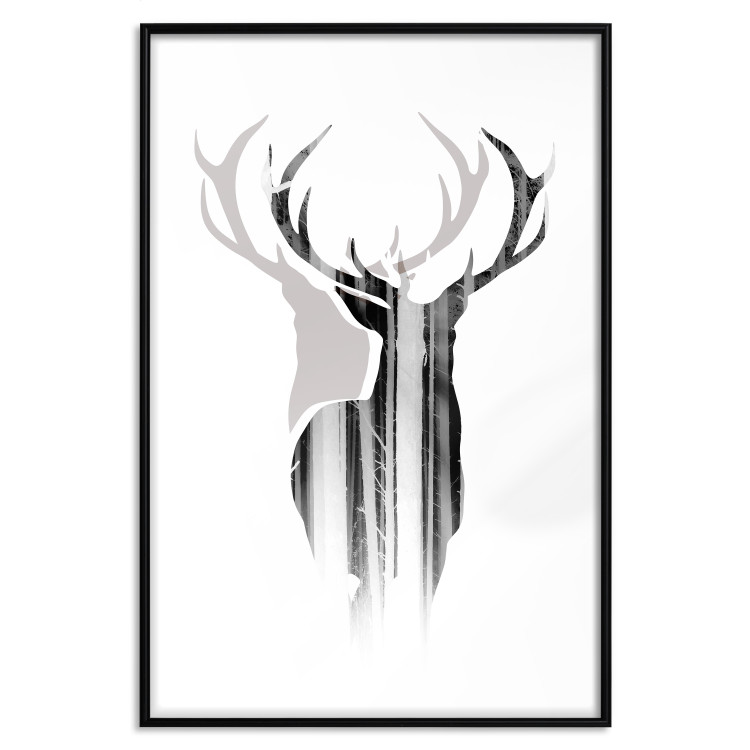 Wall Poster Prince of the Forest - black deer on a white background with visible shadow reflection 125409 additionalImage 24