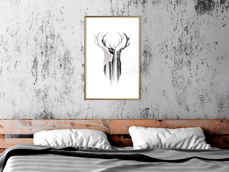 Wall Poster Prince of the Forest - black deer on a white background with visible shadow reflection 125409 additionalImage 13