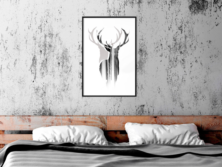 Wall Poster Prince of the Forest - black deer on a white background with visible shadow reflection 125409 additionalImage 5