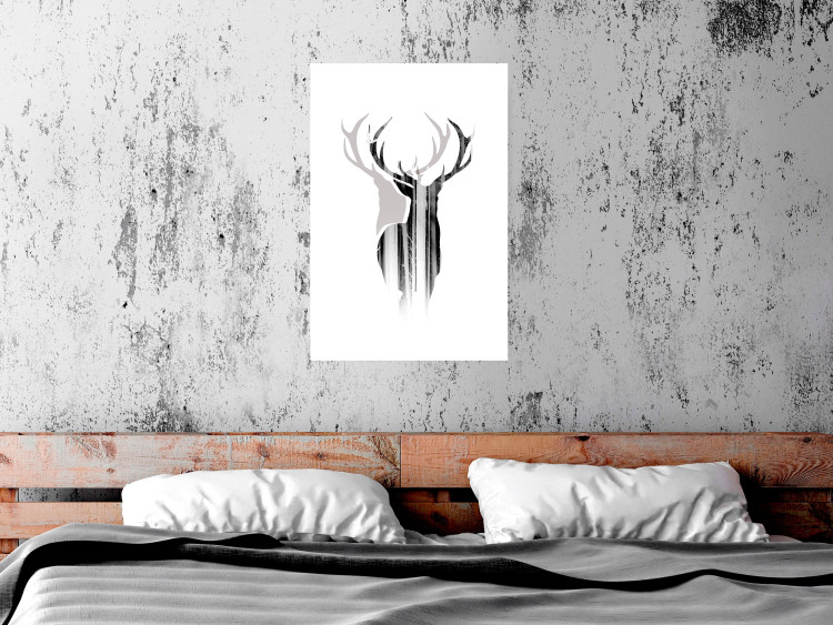 Wall Poster Prince of the Forest - black deer on a white background with visible shadow reflection 125409 additionalImage 2