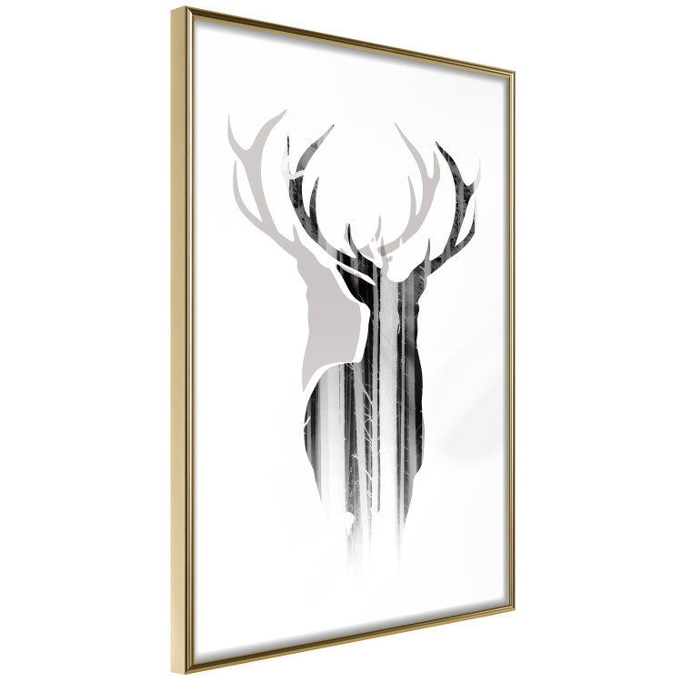 Wall Poster Prince of the Forest - black deer on a white background with visible shadow reflection 125409 additionalImage 14