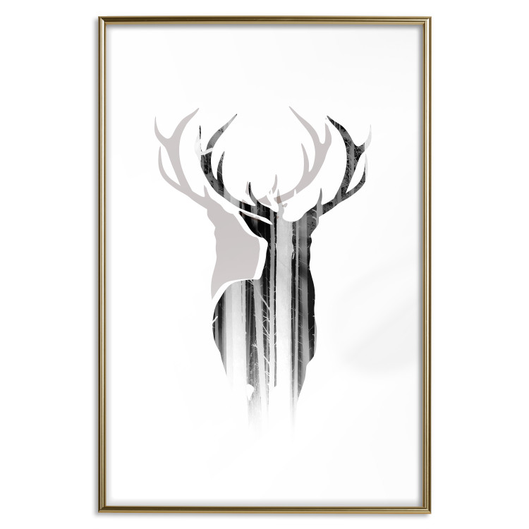 Wall Poster Prince of the Forest - black deer on a white background with visible shadow reflection 125409 additionalImage 14