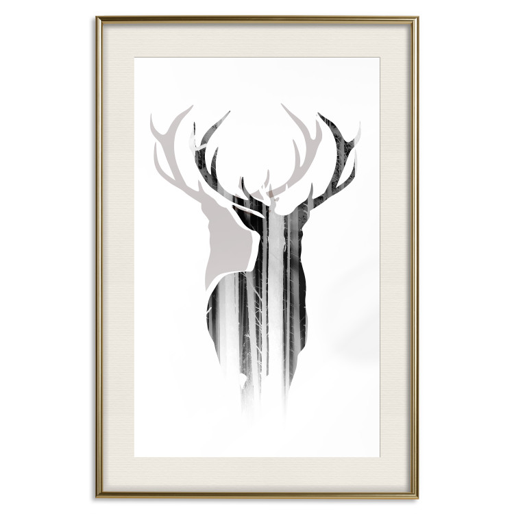 Wall Poster Prince of the Forest - black deer on a white background with visible shadow reflection 125409 additionalImage 19