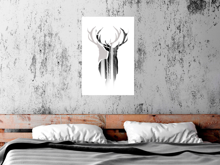 Wall Poster Prince of the Forest - black deer on a white background with visible shadow reflection 125409 additionalImage 17